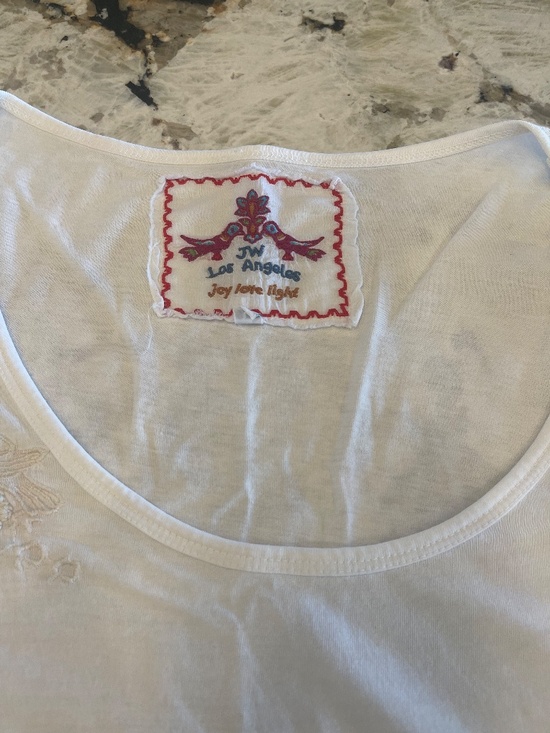 JW Los Angeles Johnny Was Cream Embroidered Floral Short Sleeve T-Shirt Medium - Picture 3 of 6